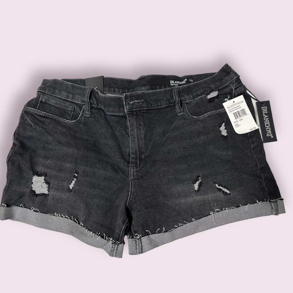 NWT Black BlankNYC Fulton Distressed Shorts